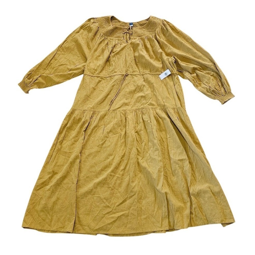 Old Navy Tiered Maxi Dress Womens XXL Mustard Yellow Smocked Long Sleeve Boho
